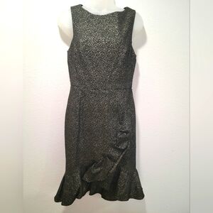 Calvin Klein Gold Metallic Sparkly Ruffle Sleeveless Knee Length Sz 8 - Flaw